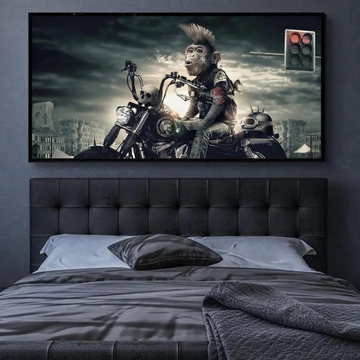 Whimsical Monkey on a Motorcycle Canvas Art - Bold and Playful Wall Decor for Unique Spaces