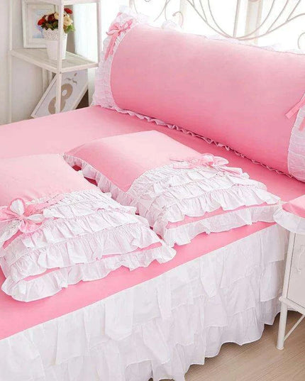 Elegant Korean Princess Pink Lace Bow Cotton Bedding Ensemble for a Stylish Sanctuary