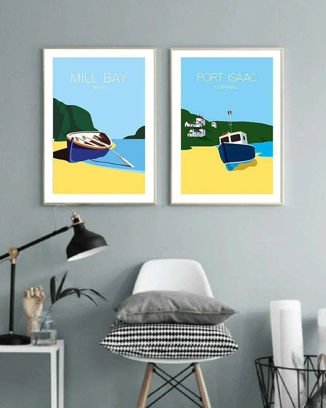 Nautical Bliss: Retro Fishing Boat Canvas Print for Coastal Home Aesthetics