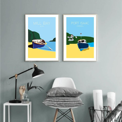 Coastal Fishing Boat Scene Canvas Art Print - Vintage Port Isaac Decor Piece