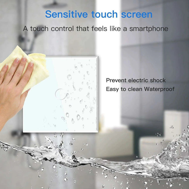 Touch Control Dual Location Stair Light Switch with Crystal Glass Panel in Modern White and Grey