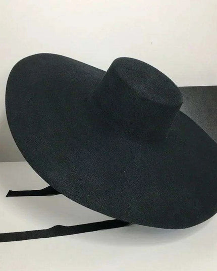 Elegant Women's Black Wool Fedora Hat with Wide Brim for Fall and Winter Fashion