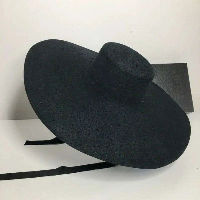 Elegant Women's Black Wool Fedora Hat with Wide Brim for Fall and Winter Fashion