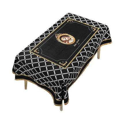 Elegant Black Velvet Dining Table Cover with Exquisite Gold Accents