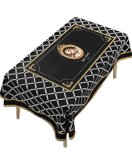 Elegant Black Velvet Dining Table Cover with Exquisite Gold Accents