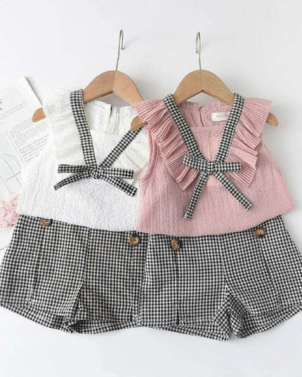 Toddler Girls' Stylish Summer Chiffon Top and Plaid Shorts Ensemble 2-6 Years