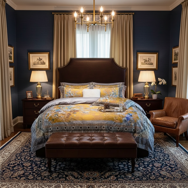 Luxury Vintage Birds & Blossom Gold Duvet Cover Set – 4 Piece