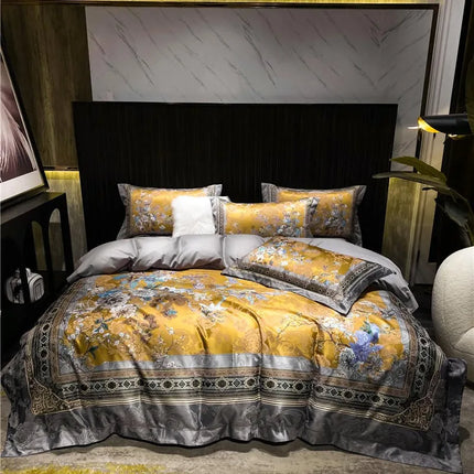 Luxury Vintage Birds & Blossom Gold Duvet Cover Set – 4 Piece
