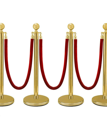Elegant Gold Stainless Steel Stanchion Set with Red Velvet Rope & Secure Base for Event Management