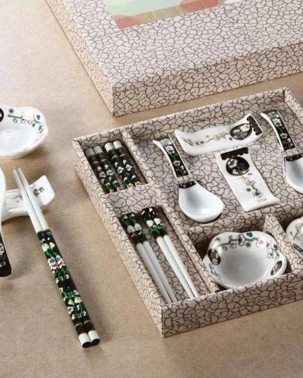 Majestic Dragon-Themed Handcrafted Ceramic Tableware Set with Sustainable Chopsticks