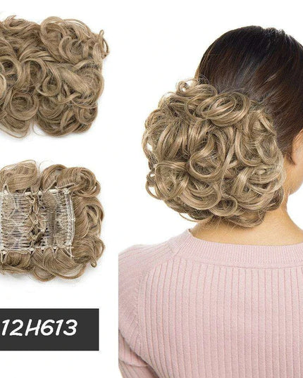 Elegant Ombre Curly Chignon Hairpiece with Comb - High Heat Resistant Women's Extension