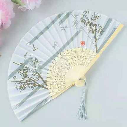 Elegant Vintage Chinese Silk Bamboo Folding Fan with Unique Designs