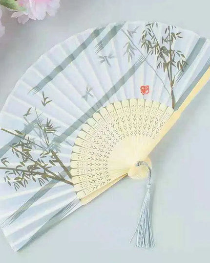 Elegant Vintage Chinese Silk Bamboo Folding Fan with Unique Designs