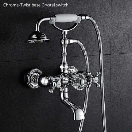 Luxurious Gold Brass Bathtub Faucet with Crystal Accents and Hand Shower