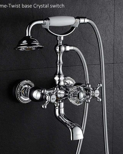 Luxurious Gold Brass Bathtub Faucet with Crystal Accents and Hand Shower