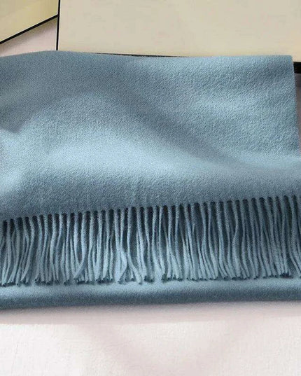 Elegant Tassel-Trimmed Lamb Wool Wrap - Luxe Winter Scarf for Fashionable Warmth