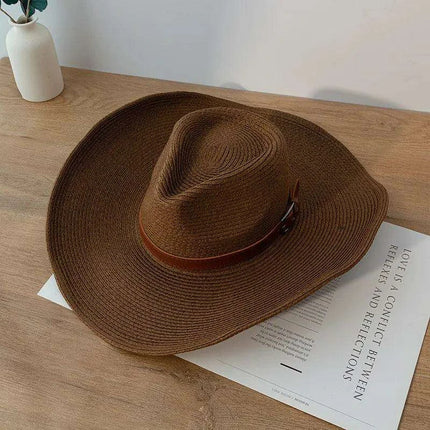 Chic Unisex Wide Brimmed Cowboy Hat in Natural Paper - Perfect Summer Panama Sun Cap for Beach and Outdoor Adventures