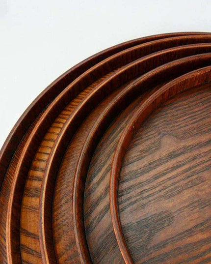 Elegant Round Wooden Serving Tray Set for Upscale Dining Experiences
