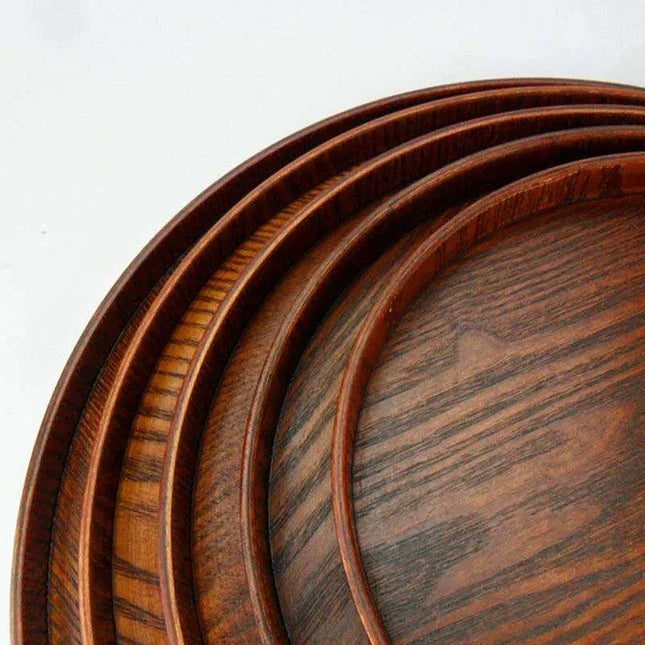 Elegant Round Wooden Serving Tray Set for Upscale Dining Experiences