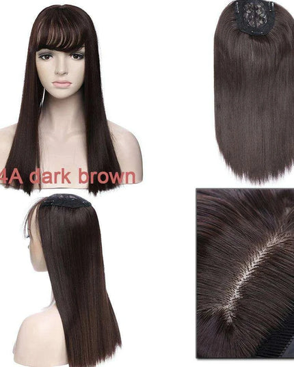 17-Inch Clip-In Synthetic Hair Topper with Silk Base and Bangs for Women