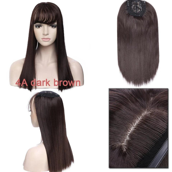 17-Inch Clip-In Synthetic Hair Topper with Silk Base and Bangs for Women