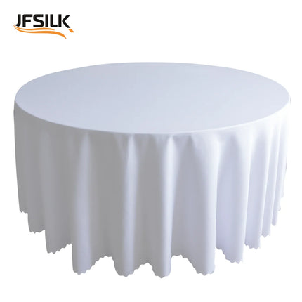 Polyester White Round Wedding Tablecloth 120 Inch