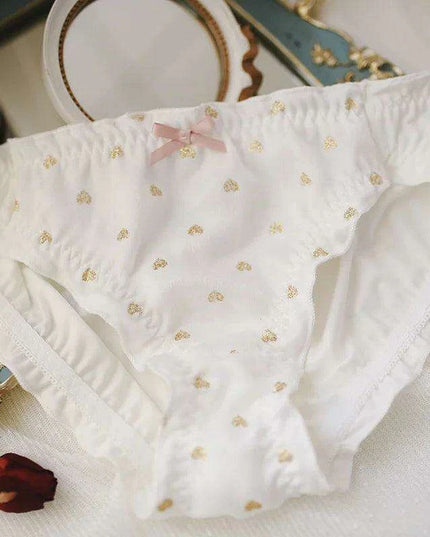 Charming Ruffled Satin Heart Print Panties for Women - Delightfully Cute Seamless Underwear