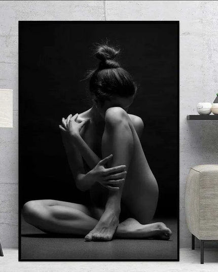 Elegant Black Nude Reflection Canvas Art - Transform Your Bedroom Aesthetics