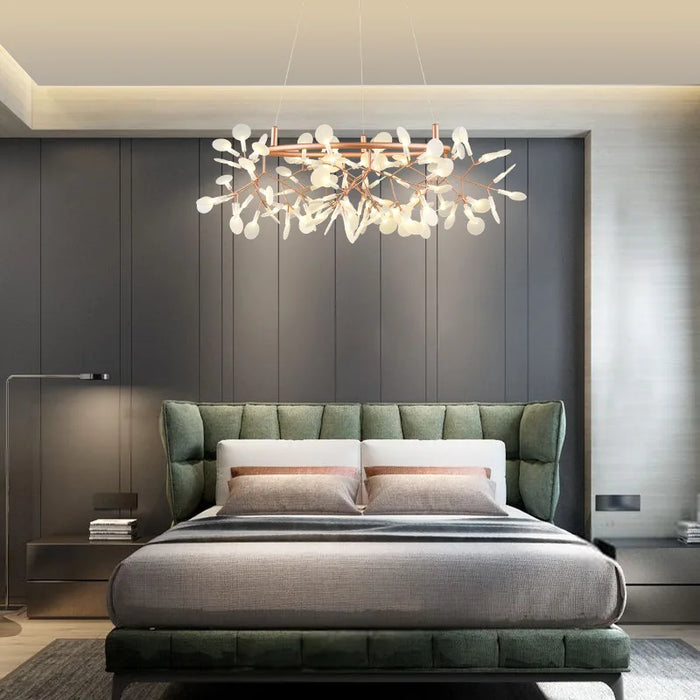 Nordic Firefly Chandelier: Elegant Rose Gold & Black Light Fixture with Dimmable Glow