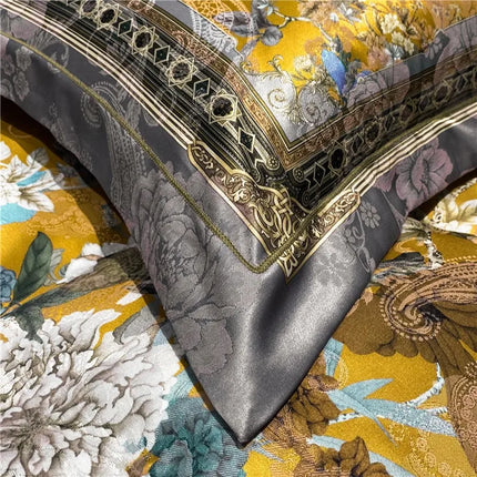 Luxury Vintage Birds & Blossom Gold Duvet Cover Set – 4 Piece