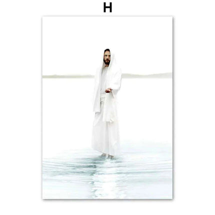 Divine Coastal Serenity: Christ Jesus Nordic Canvas Art for Spiritual Spaces