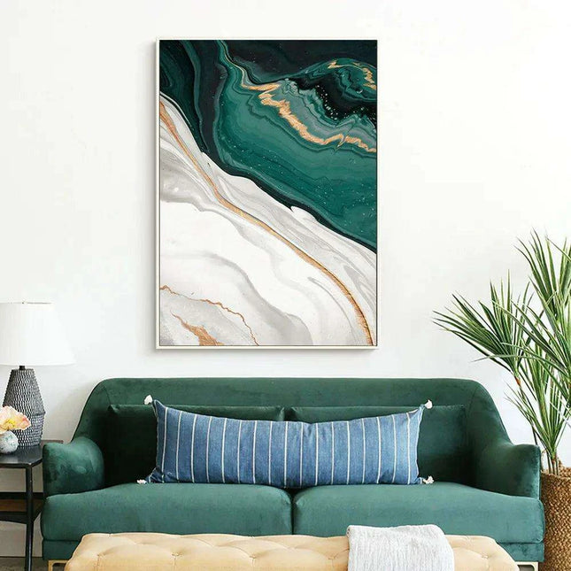 Sophisticated Green and Gold Foil Abstract Canvas Artwork for Chic Home Interiors