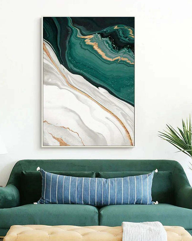 Sophisticated Green and Gold Foil Abstract Canvas Artwork for Chic Home Interiors