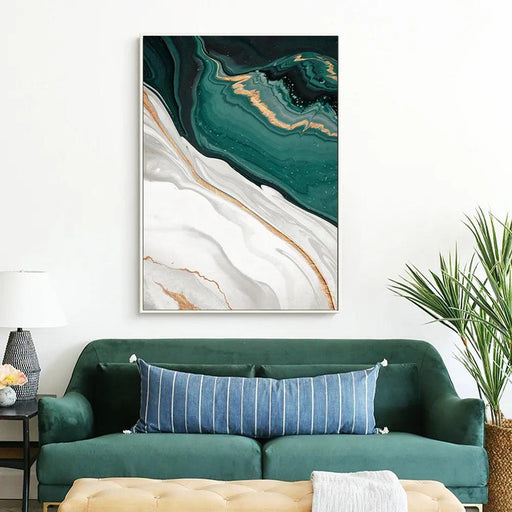 Elegant Green and Gold Foil Lines Abstract Canvas Art for Luxurious Room Makeover