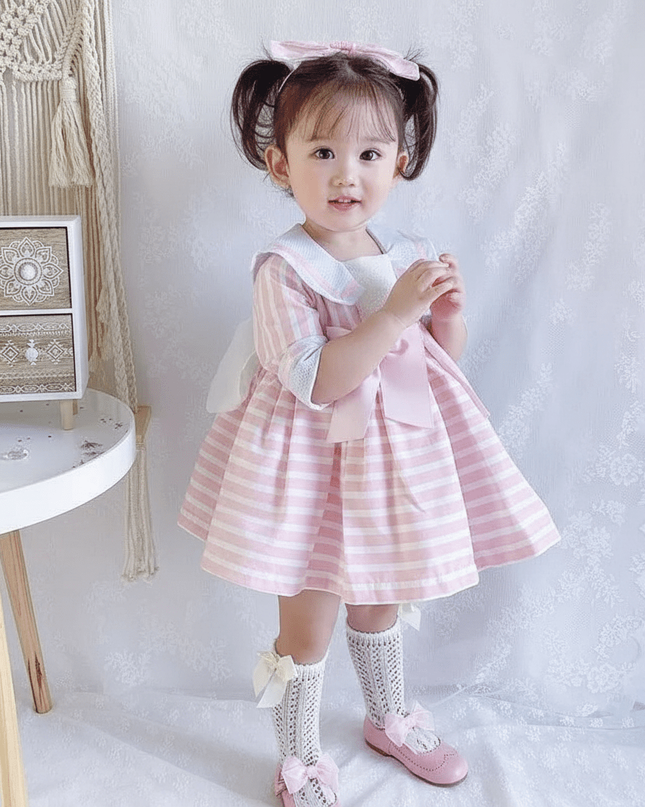 Navy Enchanted Birthday Dress for Girls - Spanish-Inspired Half-Sleeve Style