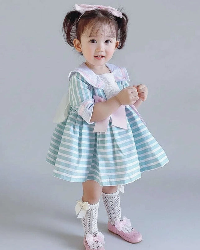 Navy Enchanted Birthday Dress for Girls - Spanish-Inspired Half-Sleeve Style