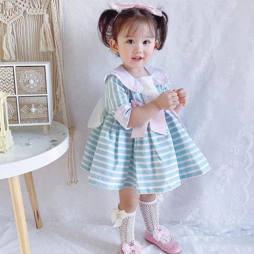 Navy Enchanted Birthday Dress for Girls - Spanish-Inspired Half-Sleeve Style