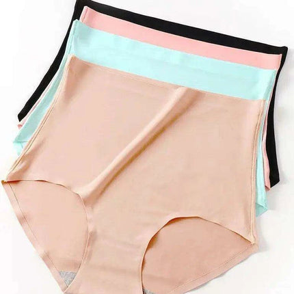 Chic Plus Size High Waist Ice Silk Seamless Briefs for Women - Shaping Underwear with Abdomen and Hip Enhancing Features