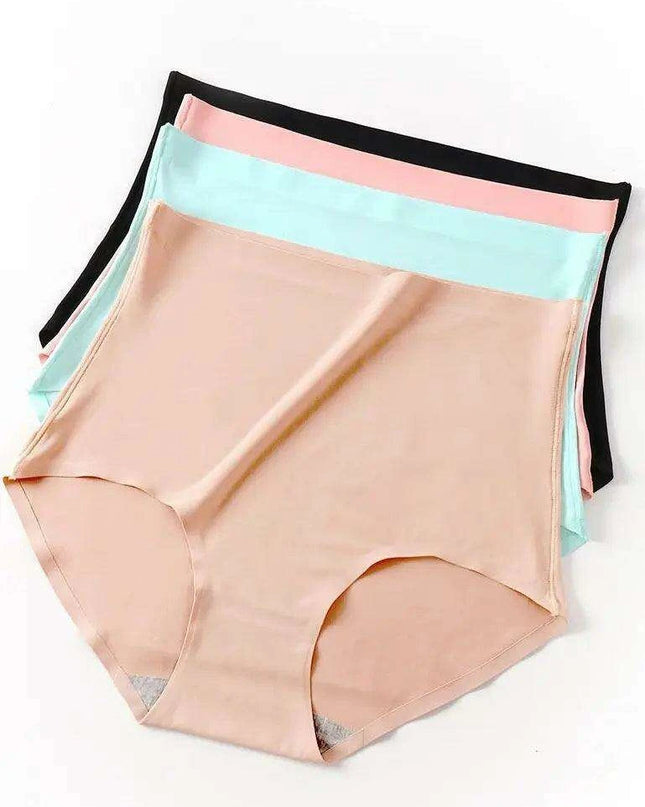 Chic Plus Size High Waist Ice Silk Seamless Briefs for Women - Shaping Underwear with Abdomen and Hip Enhancing Features