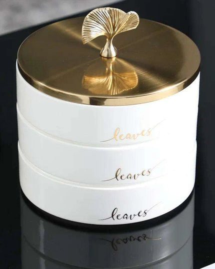 Elegant Ginkgo Leaf Ceramic Serving Tray with Stylish Metal Accents