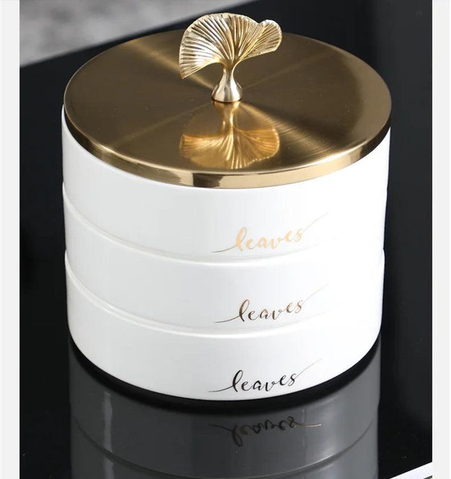 Elegant Ginkgo Leaf Ceramic Serving Tray with Stylish Metal Accents