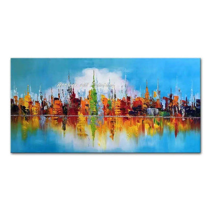 Abstract Urban Cityscape Hand-Painted Canvas Art - Contemporary Wall Decor Inspiration
