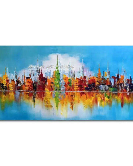Abstract Urban Cityscape Hand-Painted Canvas Art - Contemporary Wall Decor Inspiration