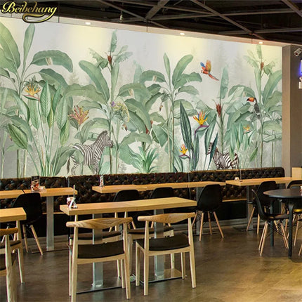 Tropical Jungle French Mural Wallpaper – Hand-Drawn Custom Wall Art