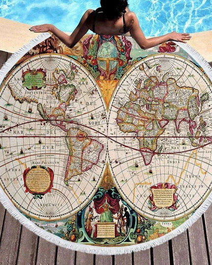 Bohemian Chic Round Microfiber Towel with Tassels - 150CM Luxe Beach Accessory