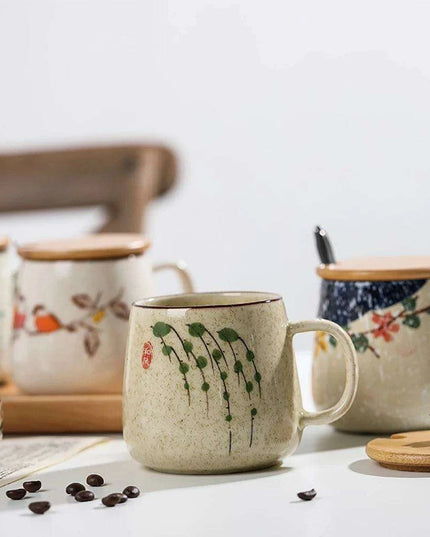 Elegant Vintage Japanese Porcelain Coffee Cup Set with Spoon & Lid - 380ml Perfect for Gifting