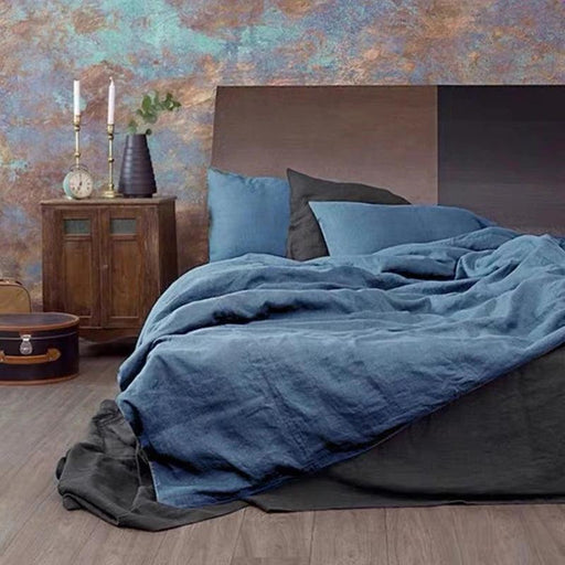 Tailored 100% Linen King Duvet Cover Available in Elegant Natural Gray, Soft Pink, and Serene Blue