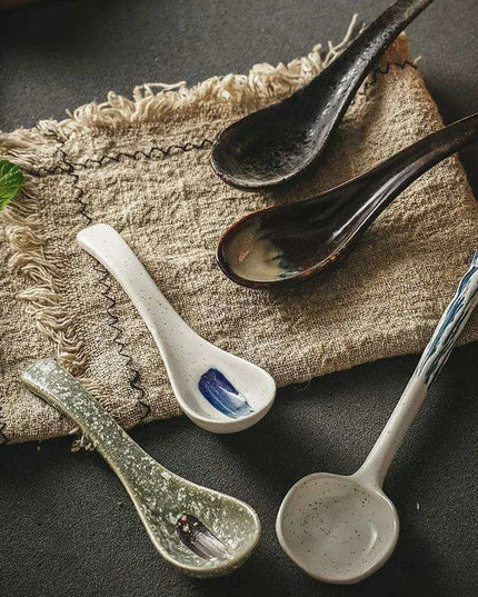 Sophisticated Long-Handled Japanese Ceramic Spoon for Soups, Ramen, and Rice - Essential Culinary Accessory