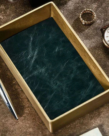 Elegant Brass & Leather Jewelry Organizer Tray Set for Stylish Storage