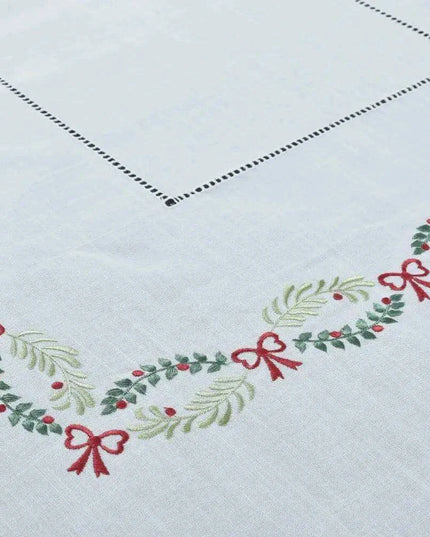 Luxurious Hemstitched Christmas Table Linens: Exquisite Embroidered Collection for an Elegant Dining Experience